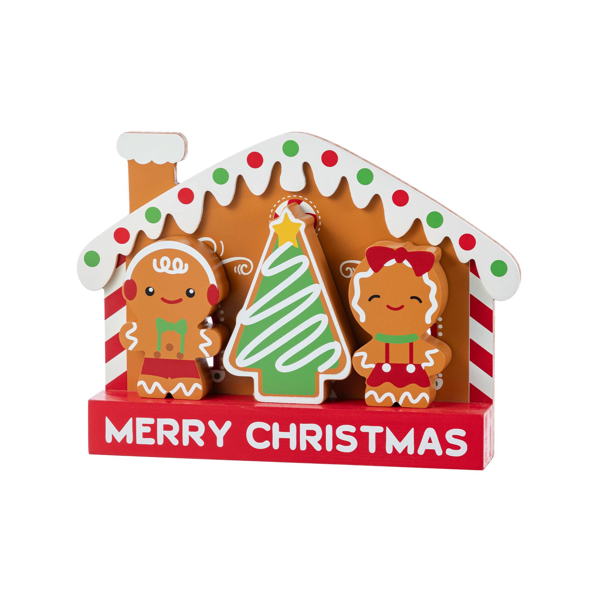 Glitzhome® Set of 4 Wooden Christmas Gingerbread House Table Decor